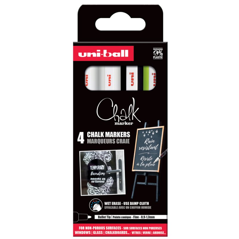 uni-ball krijtmarkers, wit, ronde punt 0,9-1,3 mm, 4 stuks